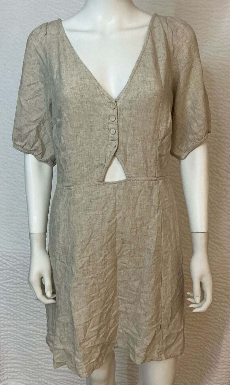 Abercrombie & Fitch Cutout Linen Blend Mini Dress Beige